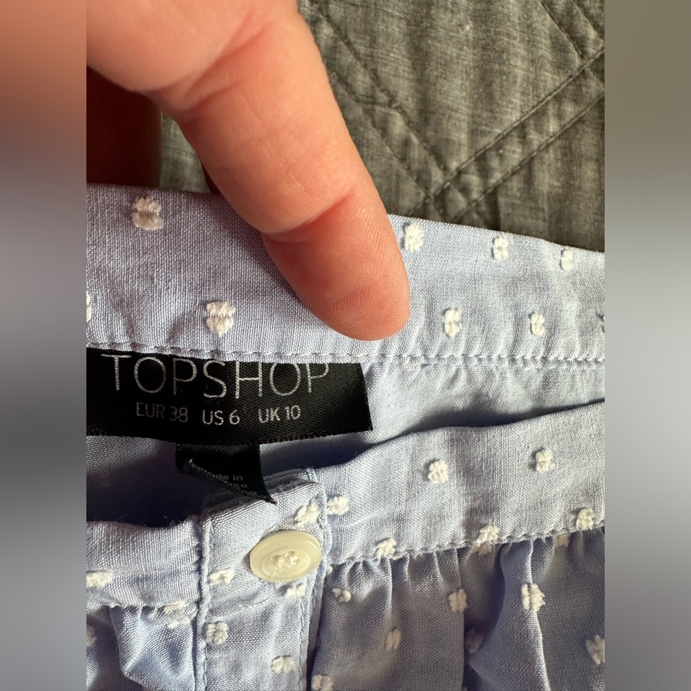 Blue Off the Shoulder Button Down Dress - Picture 8 of 11